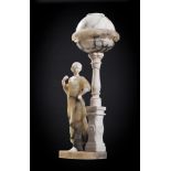 AN ITALIAN ALABASTER MAIDEN LAMP WITH STAND, LATE 19TH OR EARLY 20TH CENTURY