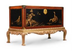 A BLACK LACQUER AND GILT JAPANNED CHEST, EARLY 18TH CENTURY