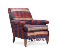 AN EDWARDIAN STAINED BEECH AND UPHOLSTERED ARMCHAIR, BY HOWARD AND SONS LTD., EARLY 20TH CENTURY