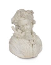 AFTER AUGUSTE JOSEPH PEIFFER, A CARVED WHITE MARBLE BUST OF A YOUNG WOMAN, ITALIAN