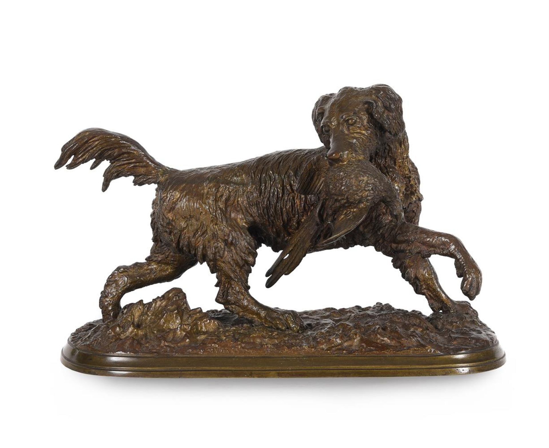 CHRISTOPHER FRATIN (1801-1864), AN ANIMALIER BRONZE OF A GAME DOG AND PHEASANT