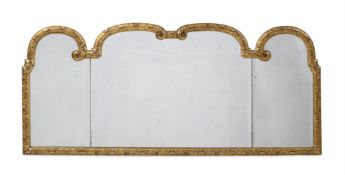A CARVED GILTWOOD AND GESSO TRIPTYCH MIRROR, IN GEORGE I STYLE, 19TH CENTURY
