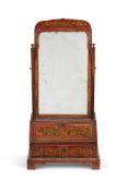 A GEORGE I RED LACQUERED AND GILT CHINOISERIE DECORATED DRESSING MIRROR,CIRCA 1720