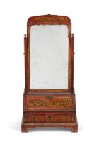 A GEORGE I RED LACQUERED AND GILT CHINOISERIE DECORATED DRESSING MIRROR,CIRCA 1720