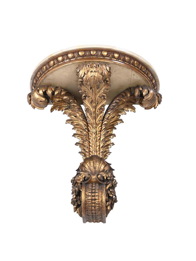 A PAIR OF CARVED GILTWOOD WALL BRACKETS OR CONSOLE TABLES, IN MID 18TH CENTURY STYLE, 20TH CENTURY - Image 7 of 7