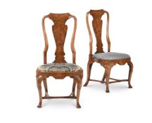 A PAIR OF GEORGE I WALNUT AND BURR ELM CHAIRS, CIRCA 1720