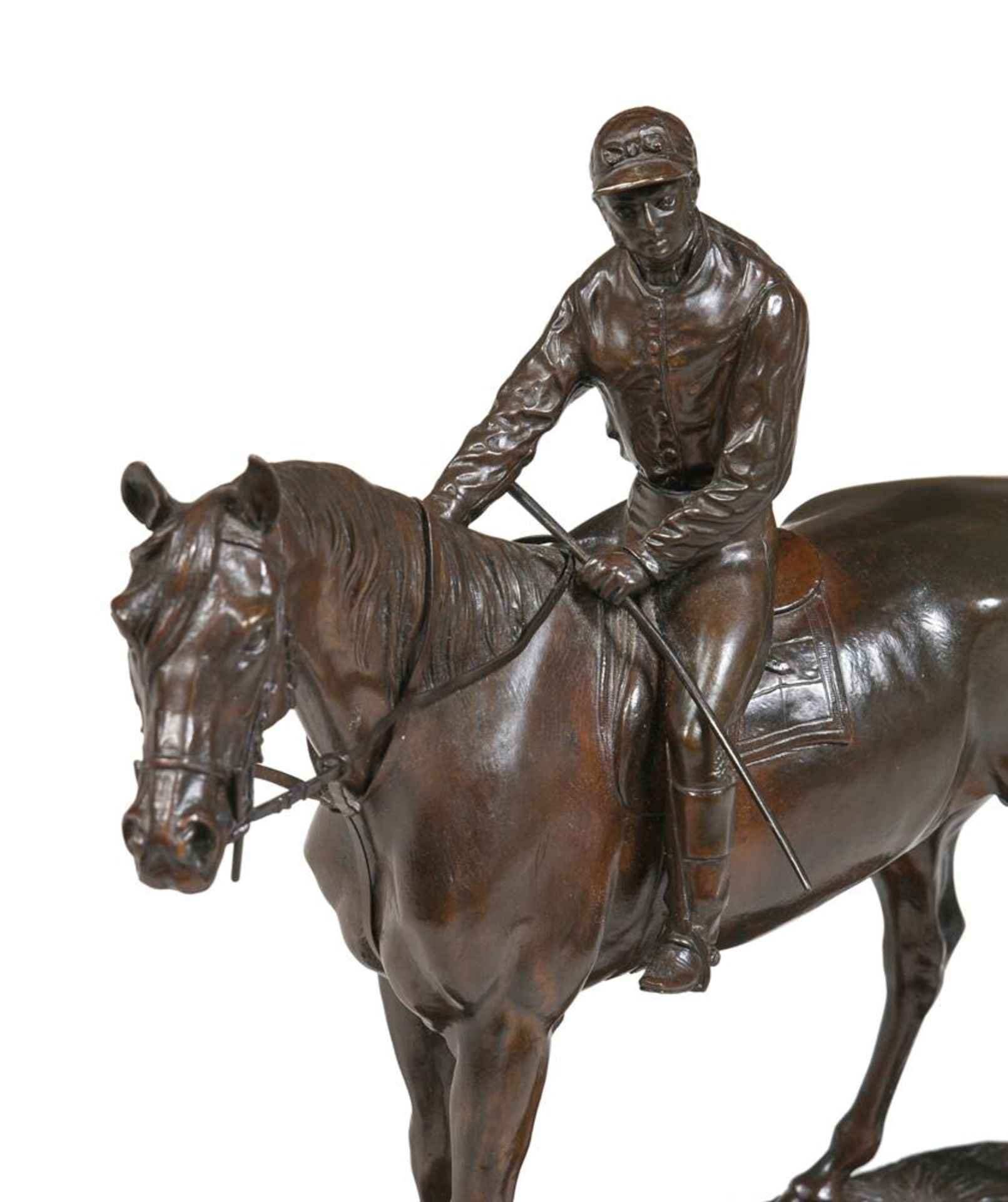 JULES MOIGNIEZ (FRENCH, 1835-1894), A BRONZE FIGURE OF A HORSE AND JOCKEY 'RETOUR AU PESAGE' - Image 3 of 5