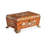 A REGENCY PAINTED FAUX BLONDE TORTOISESHELL WORKBOX, EARLY 19TH CENTURY