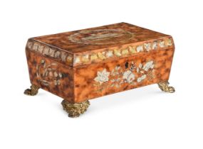 A REGENCY PAINTED FAUX BLONDE TORTOISESHELL WORKBOX, EARLY 19TH CENTURY