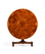 A GEORGE IV MAHOGANY, WALNUT AND BURR WALNUT CENTRE TABLE, IN THE MANNER OF GILLOWS, CIRCA 1825