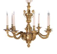 AN ORMOLU EIGHT LIGHT CHANDELIER, AFTER THE MODEL BY ANDRE CHARLES BOULLE