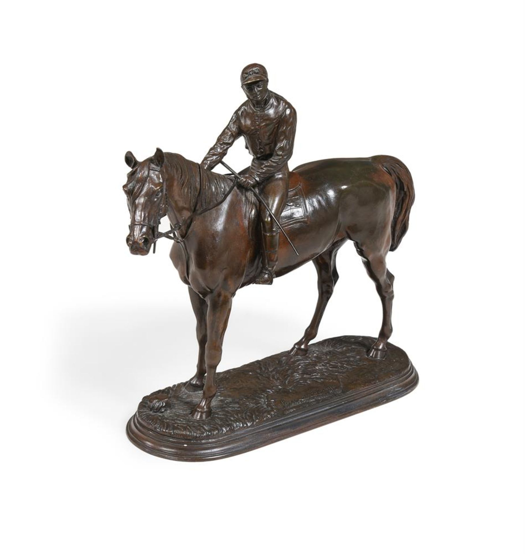 JULES MOIGNIEZ (FRENCH, 1835-1894), A BRONZE FIGURE OF A HORSE AND JOCKEY 'RETOUR AU PESAGE' - Image 2 of 5