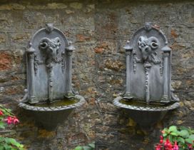 A PAIR OF MOULDED LEAD WALL FOUNTAINS, IN GEORGE III STYLE, 20TH CENTURY