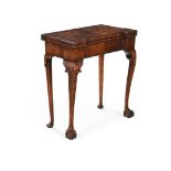 A GEORGE II WALNUT AND CROSSBANDED CONCERTINA ACTION CARD TABLE, MID 18TH CENTURY