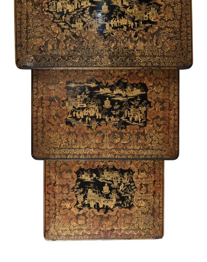 A SET OF FOUR CHINESE EXPORT BLACK AND GILT LACQUER QUARTETTO TABLES, CIRCA 1820 - Image 3 of 5