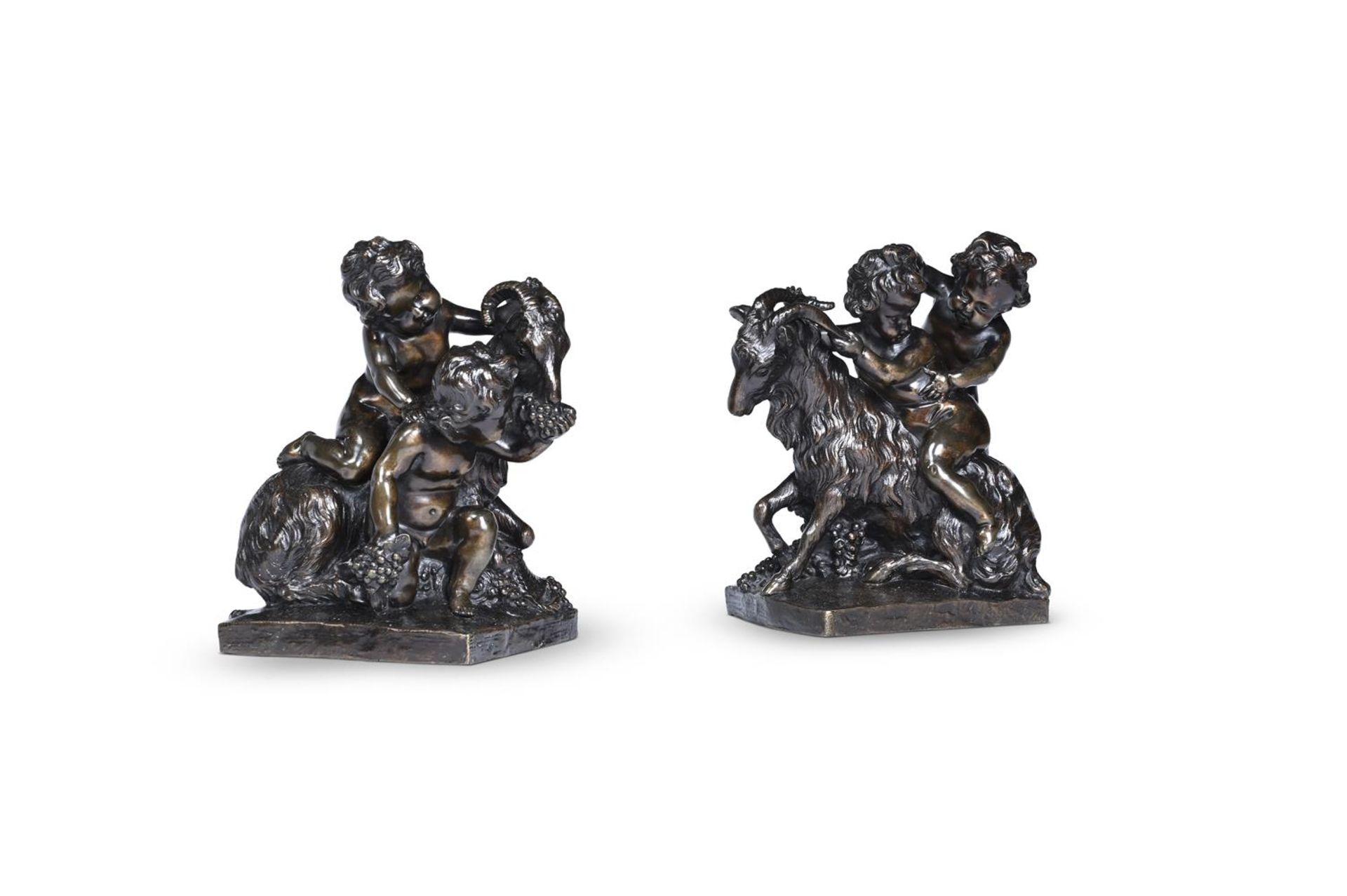 A PAIR OF FRENCH BRONZE CHERUB GROUPS, IN THE MANNER OF CLODION, 19TH CENTURY