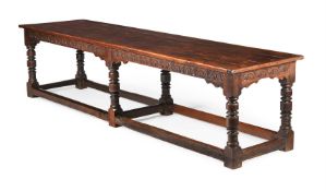 A LARGE CHARLES II OAK REFECTORY TABLE, 17TH CENTURY AND LATER