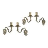 TWO PAIRS OF BRASS WALL LIGHTS PROBABLY FRENCH, 18TH OR 19TH CENTURY