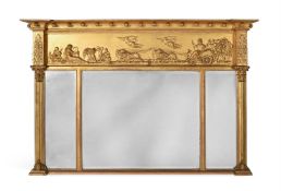 A REGENCY GILTWOOD AND COMPOSITION TRIPTYCH MIRROR, CIRCA 1820