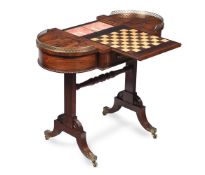Y A REGENCY FIGURED ROSEWOOD GAMES TABLE, ATTRIBUTED TO GILLOWS, CIRCA 1815