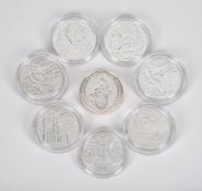 ELIZABETH II, SILVER PROOF TWO-POUNDS (7) AND 5 POUND (1)
