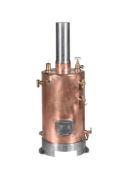 A WELL-ENGINEERED VERTICAL POLISHED COPPER LIVE STEAM BOILER