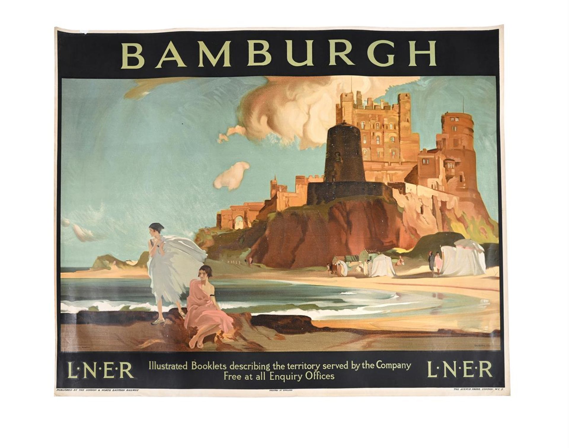 ORIGINAL RAIL TRAVEL POSTER DEPICTING BAMBURGH CASTLE