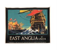 ORIGINAL RAIL TRAVEL POSTER EAST ANGLIA BY LNER, BATTLE OF SOLE BAY OFF SOUTHWOLD, 20TH MAY 1672
