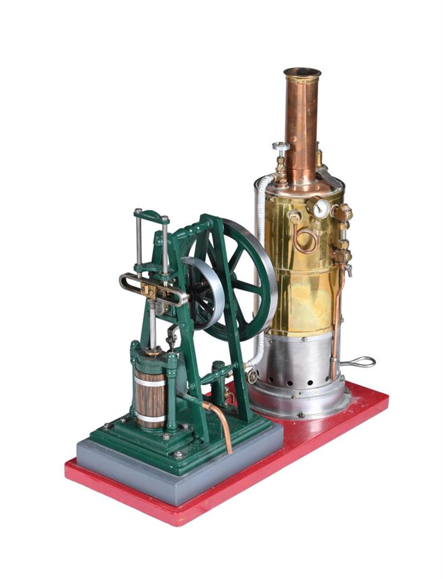 AN EXHIBITION STANDARD MODEL OF A VERTICAL LIVE STEAM STATIONARY ENGINE