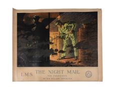 ORIGINAL RAIL TRAVEL POSTER, THE NIGHT MAIL, THE ENGINEMEN BY SIR WILLIAM ORPEN. R.A.