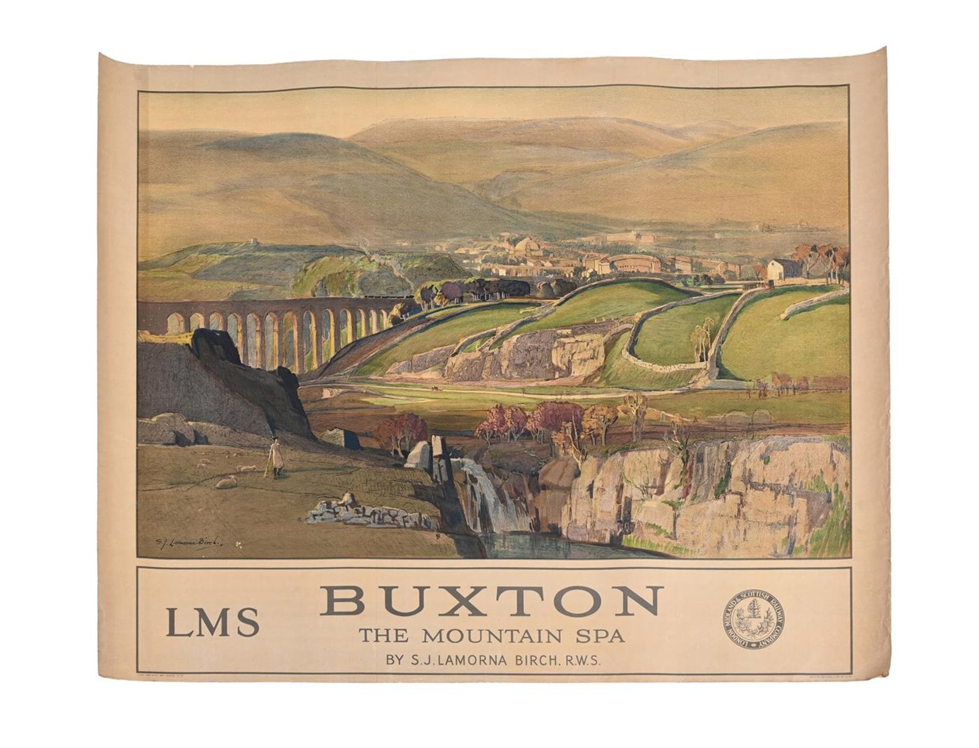 ORIGINAL RAIL TRAVEL POSTER BUXTON, THE MOUNTAIN SPA BY S. LAMORNA, R.W.S.