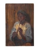 BRITISH SCHOOL (20TH CENTURY), BOY SEATED, PLAYING A PIPE