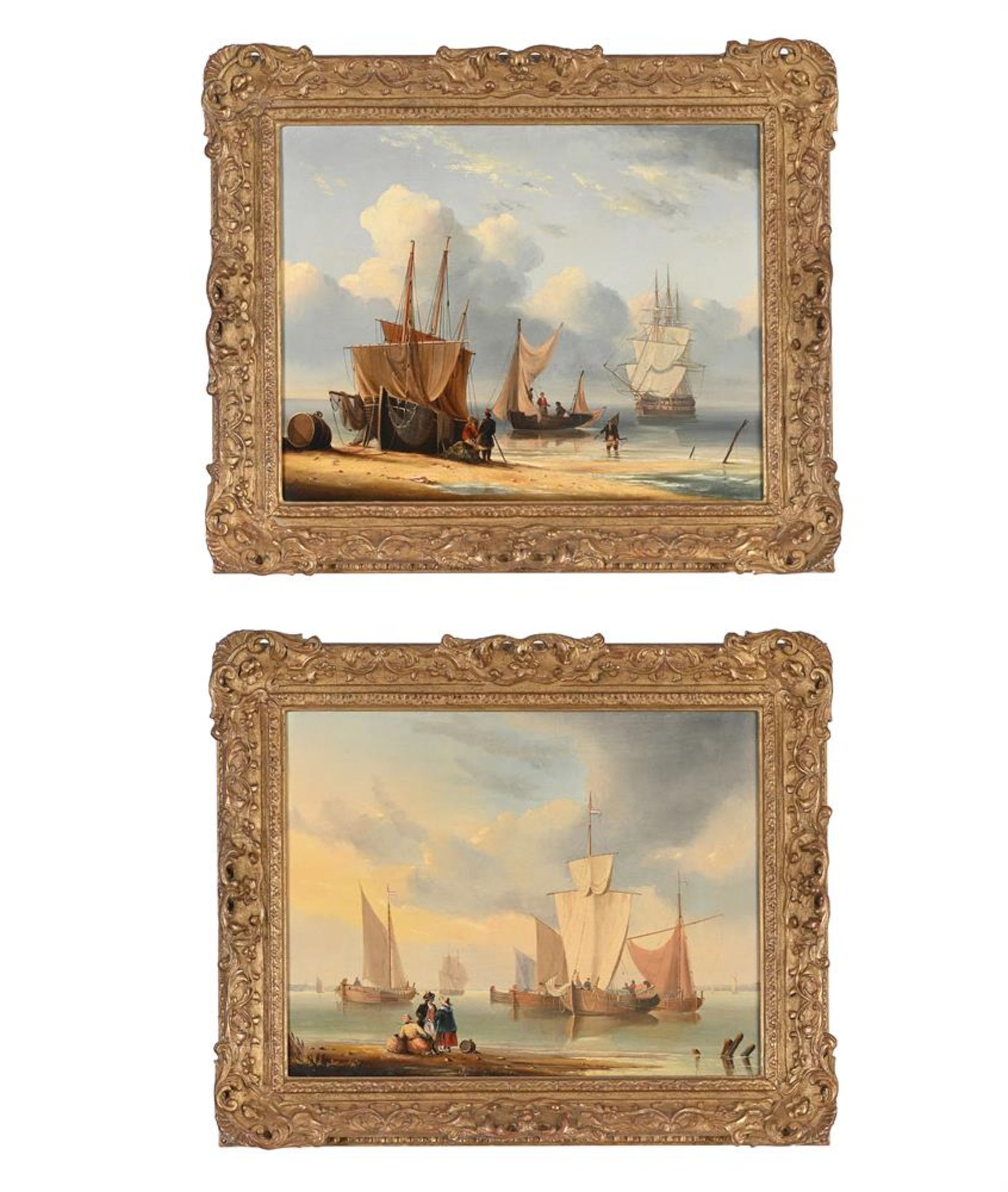 EDWARD JONES (BRITISH FL. 1833-1849), SHIPPING OFF THE COAST IN A CALM SEA, a pair (2)