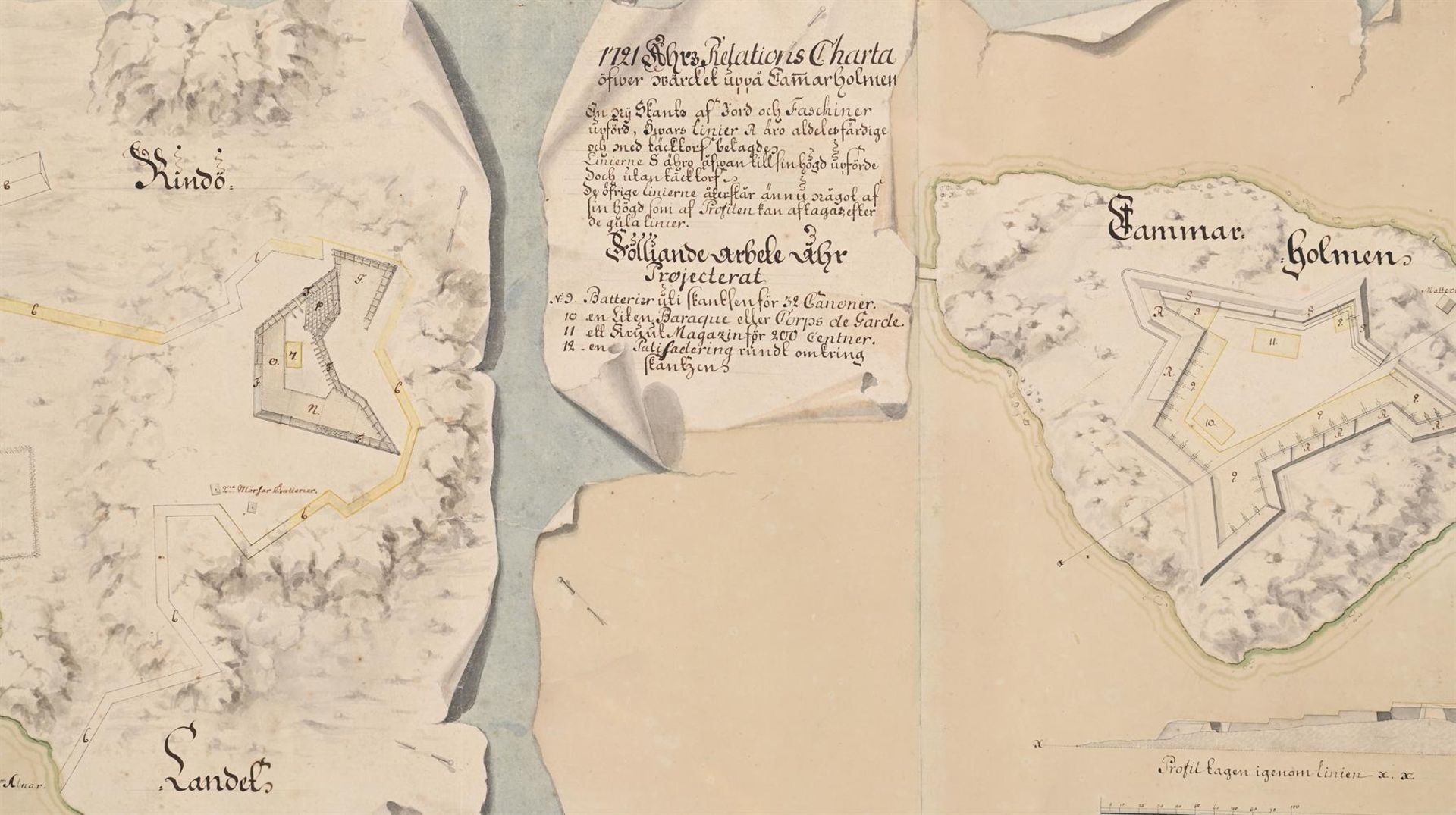SWEDISH SCHOOL (18TH CENTURY), A TROMPE L'OEUIL OF FOUR FRAGMENTARY PLANS OF MILITARY FORTIFICATIONS - Image 2 of 2