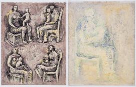 λ Henry Moore (1898-1986) Four Studies for Seated Mother and Child; Mother and Child verso