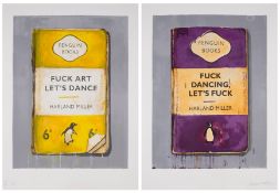 λ Harland Miller (b.1964) Fuck Art Let's Dance and Fuck Dancing Let's Fuck