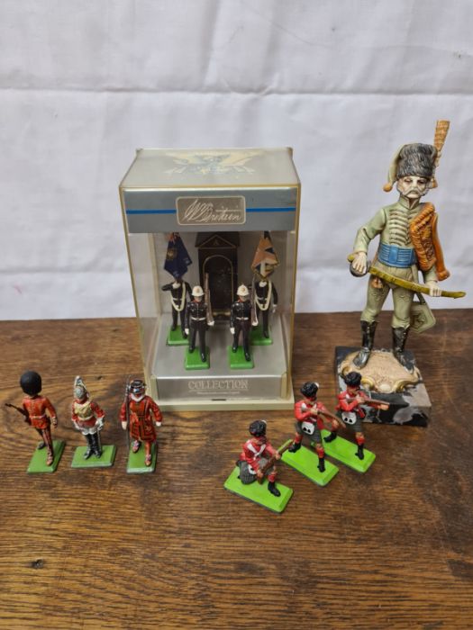 Britains cased Royal Marines, 3 Britains detail figures, etc