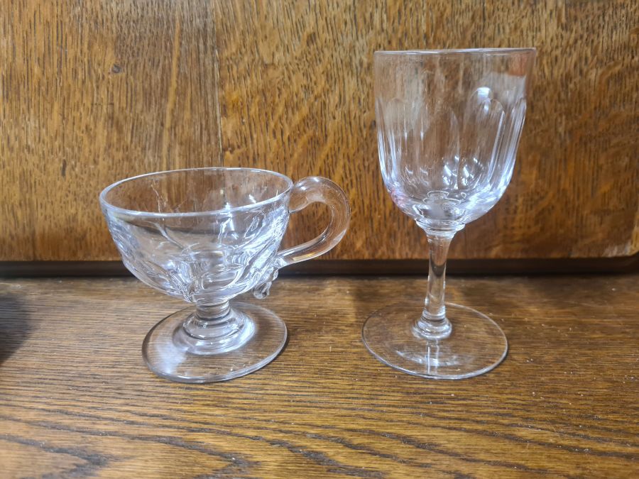 A pair of globular decanters etched with ferns, sets of coloured drinking glasses and Victorian - Image 2 of 3