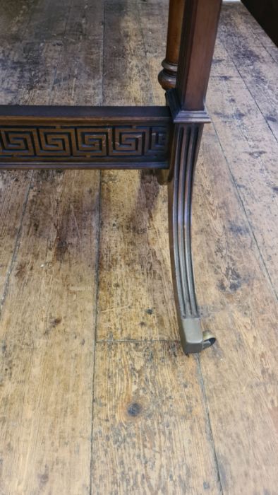 Victorian mahogany sofa table with ebony strung and crossbanded top with reided sabre legs and Greek - Image 2 of 6