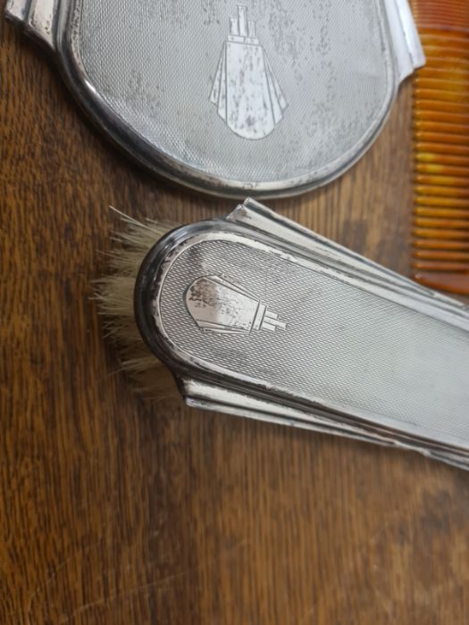 4 piece Art Deco style silver brush and comb set, Birminham 1939 - Image 2 of 3
