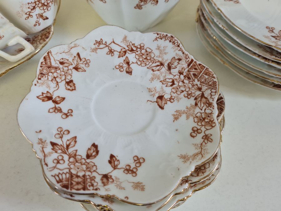 Victorian 20 piece teaset with aesthetic design, damaged sugar bowl. - Image 2 of 4