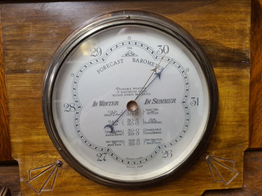 The Wilson Forcast barometer mounted on a walnut backing, British made, reg. no. 710284 and a - Image 2 of 4