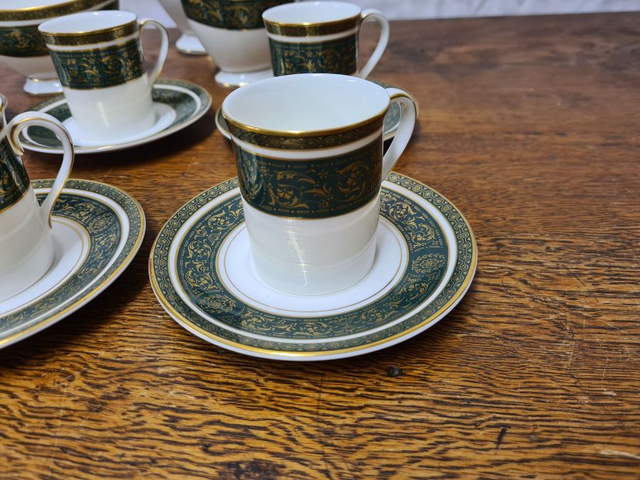 Royal Doulton Vanborough green gilt coffee set - Image 2 of 5