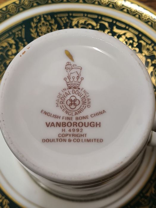 Royal Doulton Vanborough green gilt coffee set - Image 5 of 5