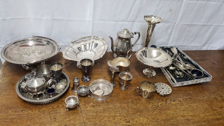 Assorted EPNS plated wares and a small silver specimen vase