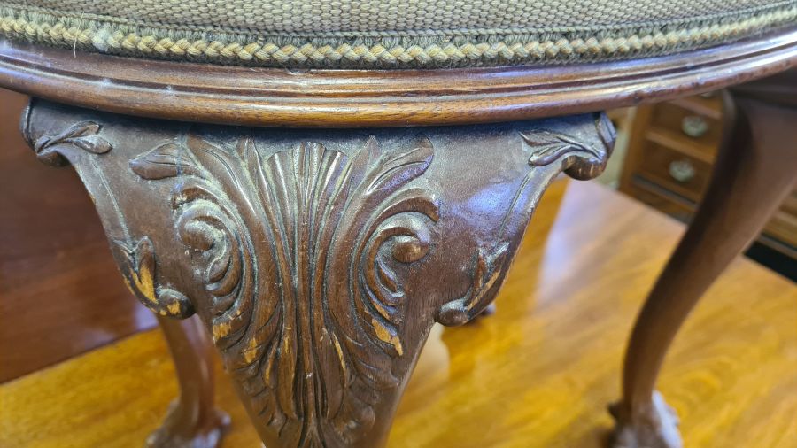 Mid Victorian tall carved cabriole legged foot stool with ball and claw feet with oval woolwork - Image 2 of 5