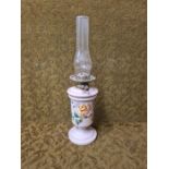 Victorian mushroom floral decorated opaline glass oil lamp