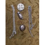 Victorian and later silver, whistle, brooch, cane top and chains