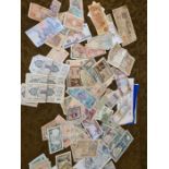 A collection of used world banknotes