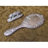 Victorian silver nail buffer and silver vanity mirror